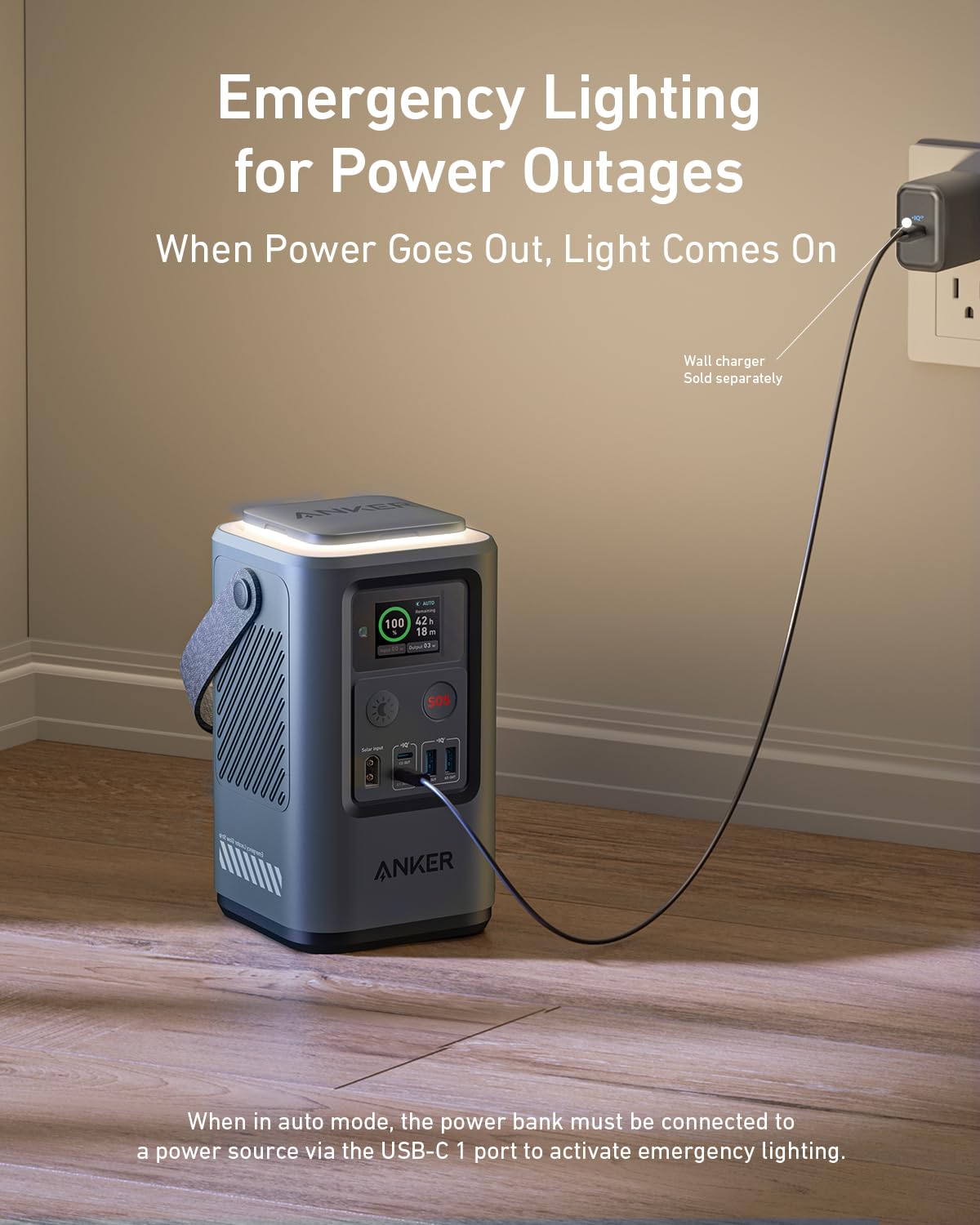 AnkerSOLIX power bank for emergency lighting during outage