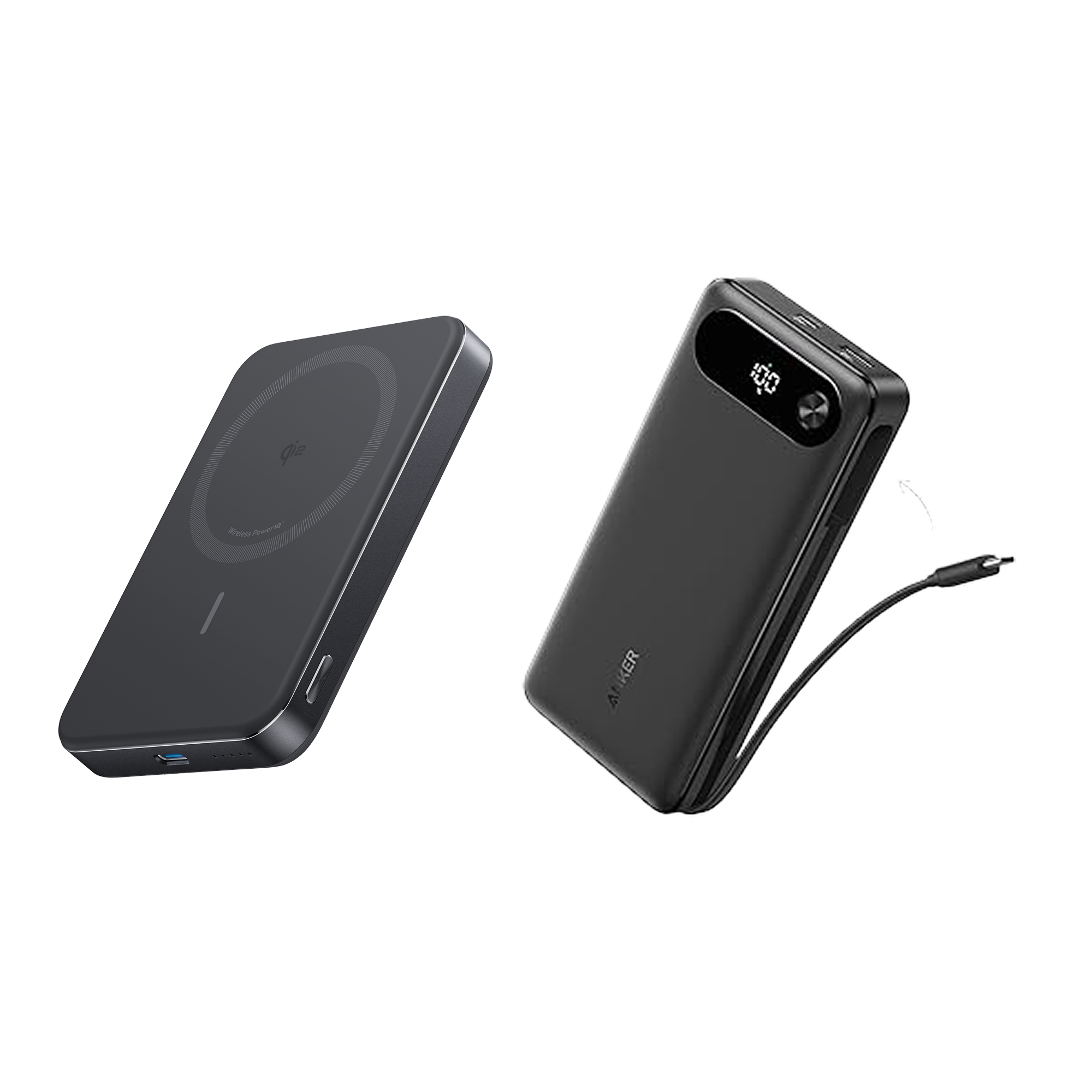 Anker Power Bank (20K, 8wer Ban7W, Built-In USB-C Cable) and Anker MagGo Pok (10K, Slim)